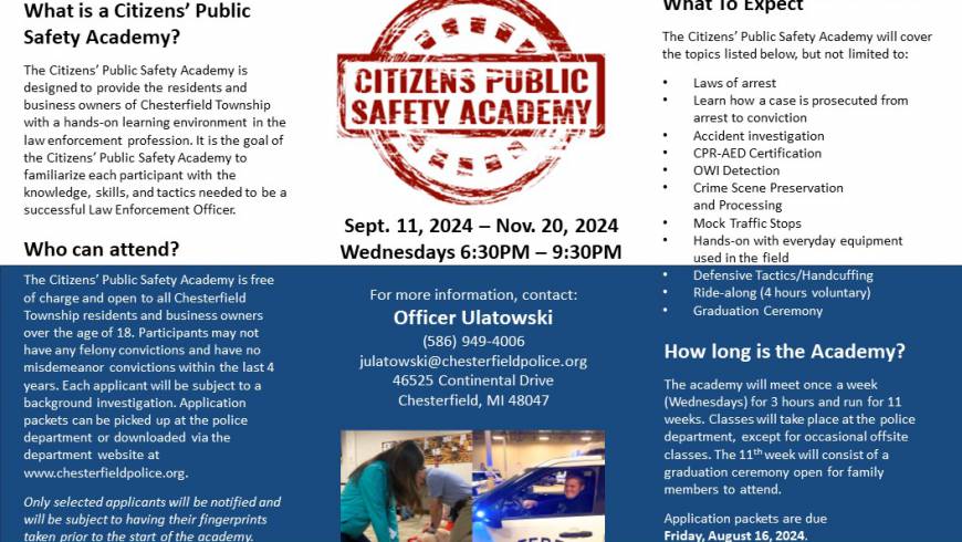 2024 Citizens’ Public Safety Academy Sept. 11 – Nov. 20, 2024