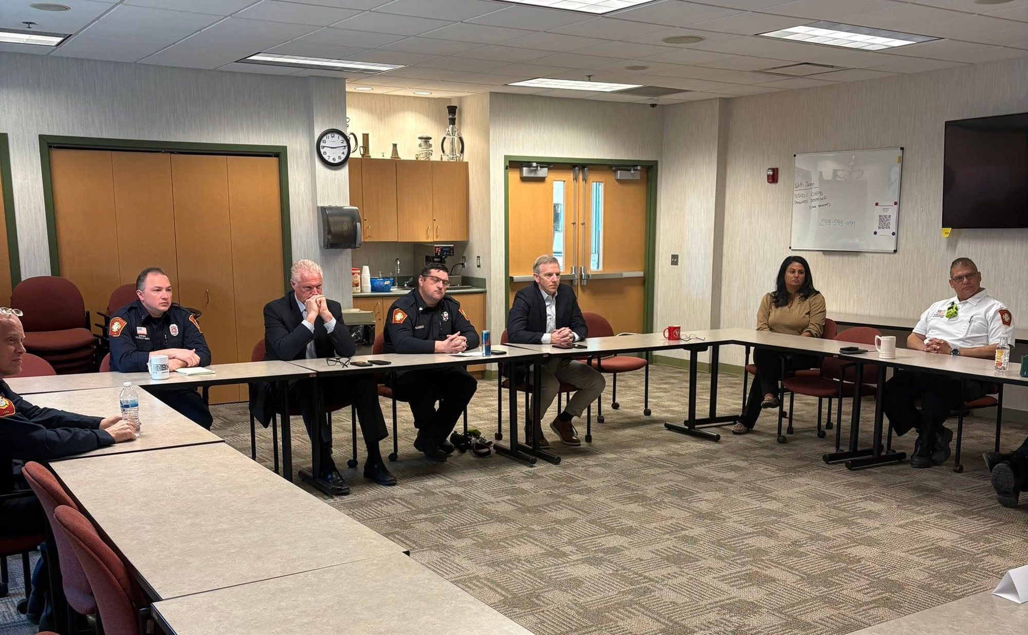 Department leaders and township officials during the accreditation review at Fire Station 3