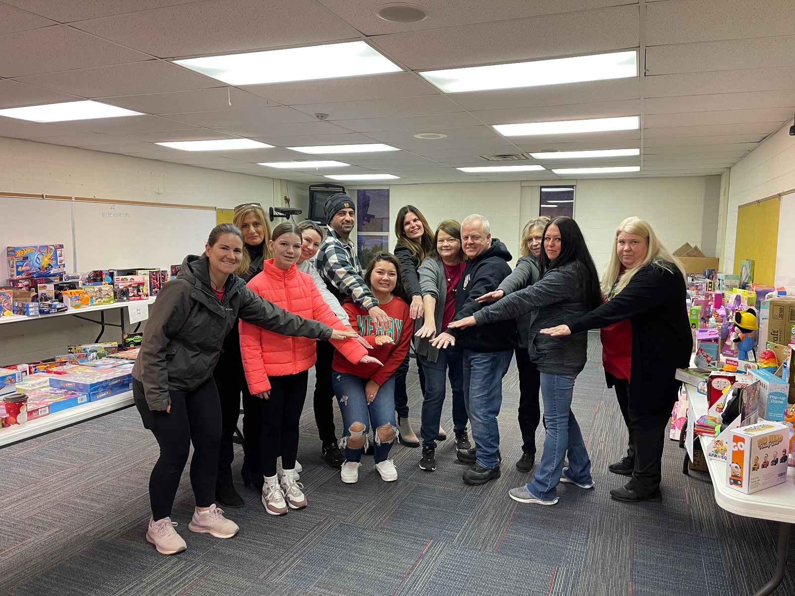 Volunteers with toys donated through the Friends giving tree for the Chesterfield Goodfellows