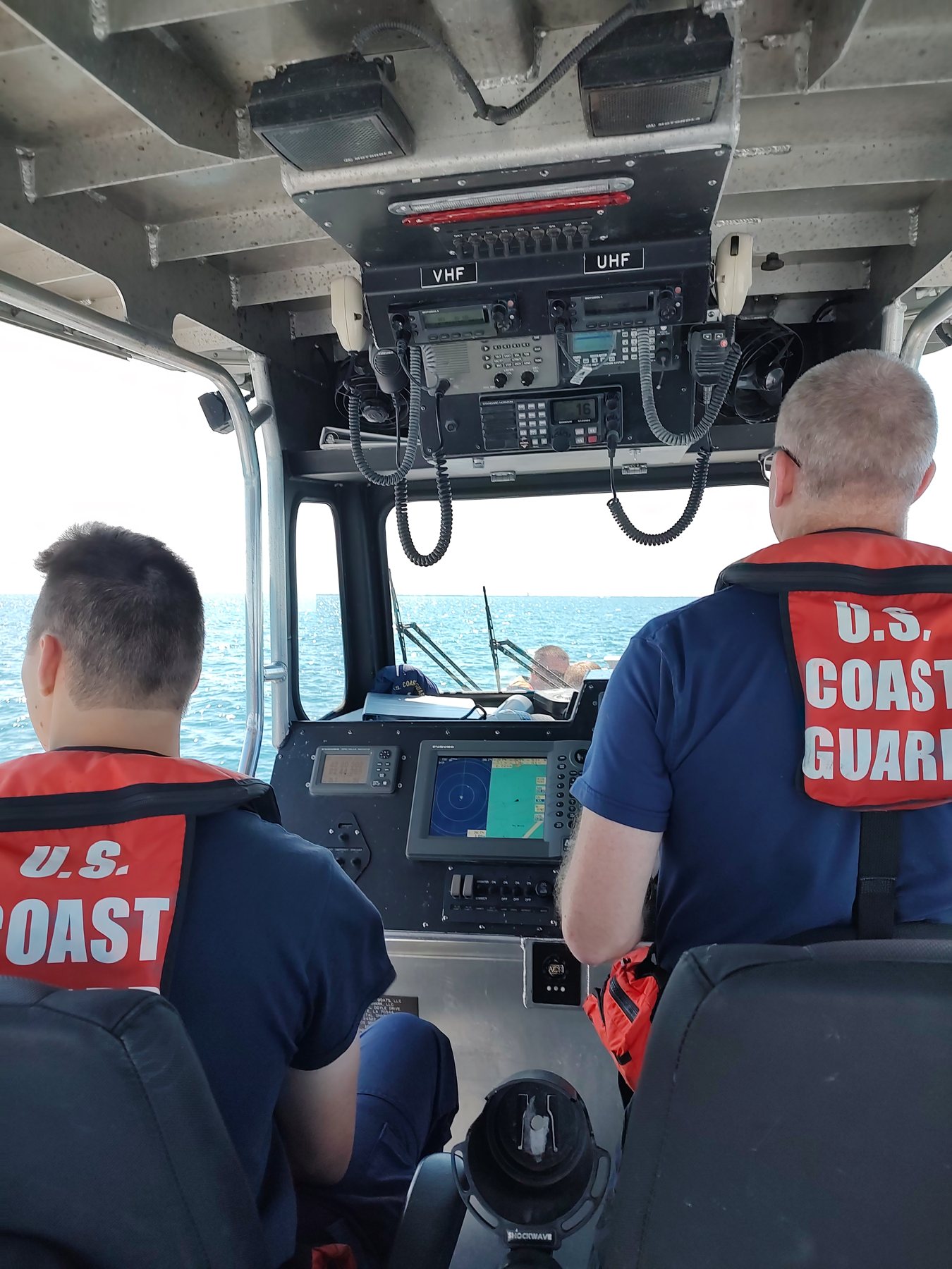 Chesterfield firefighters training aboard a U.S. Coast Guard boat