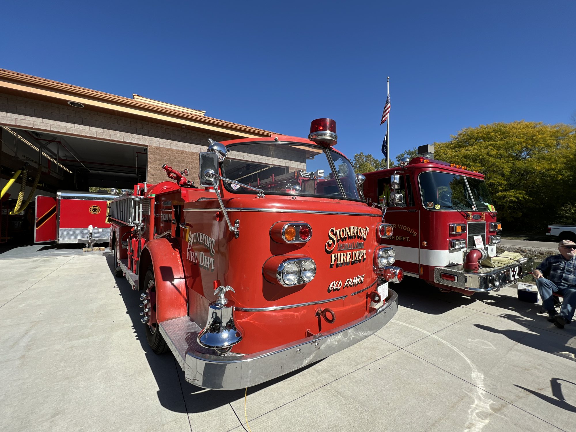 A vintage fire engine on display