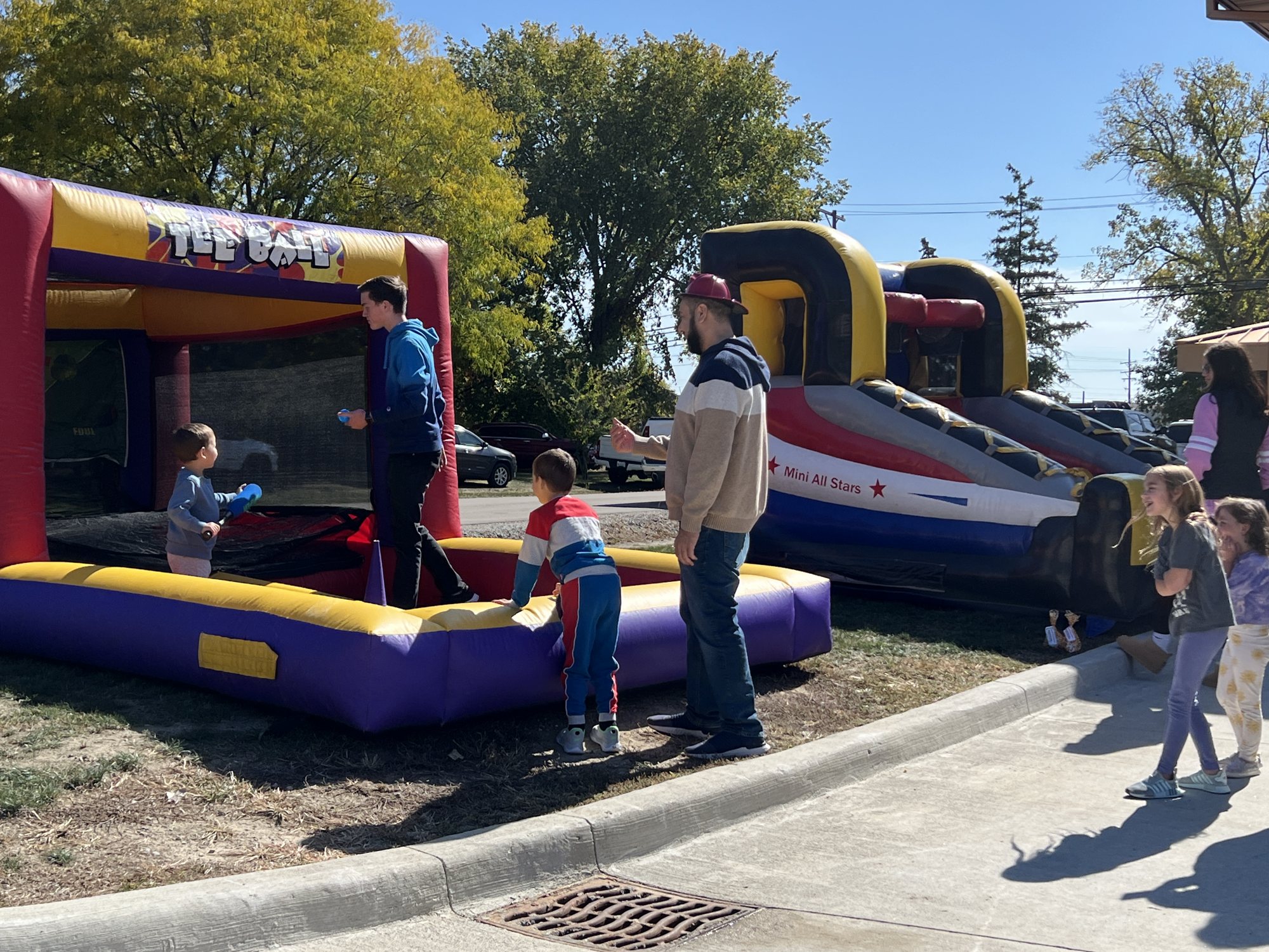 Children on the inflatable obstacle course
