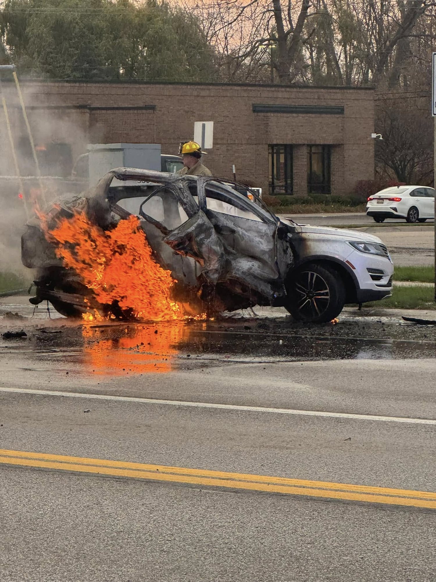 A vehicle fire on a township road