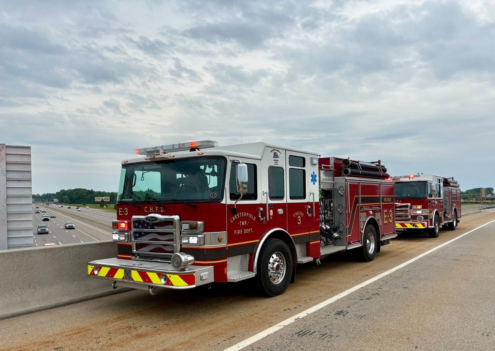 Chesterfield engines blocking lanes at a highway incident