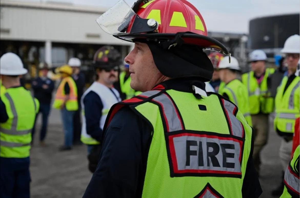 A Chesterfield fire officer at a multi-agency industrial drill