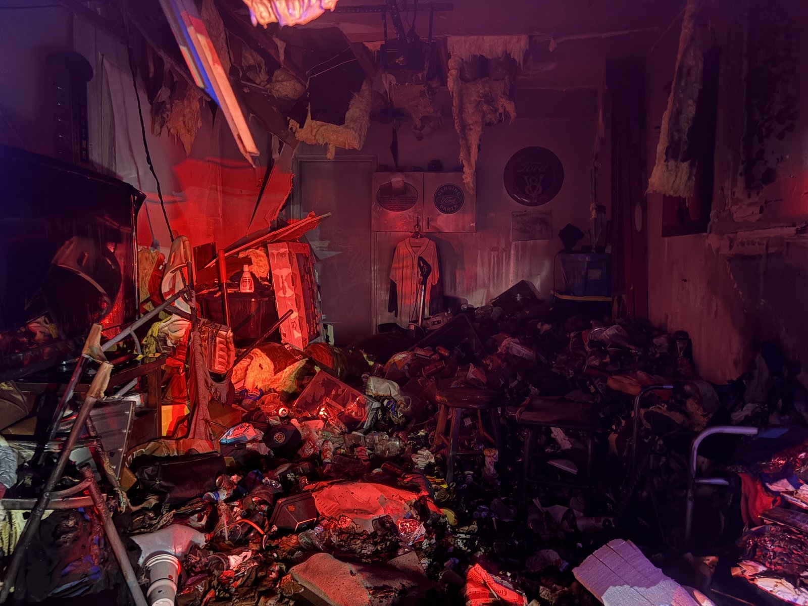 Fire damage inside the garage
