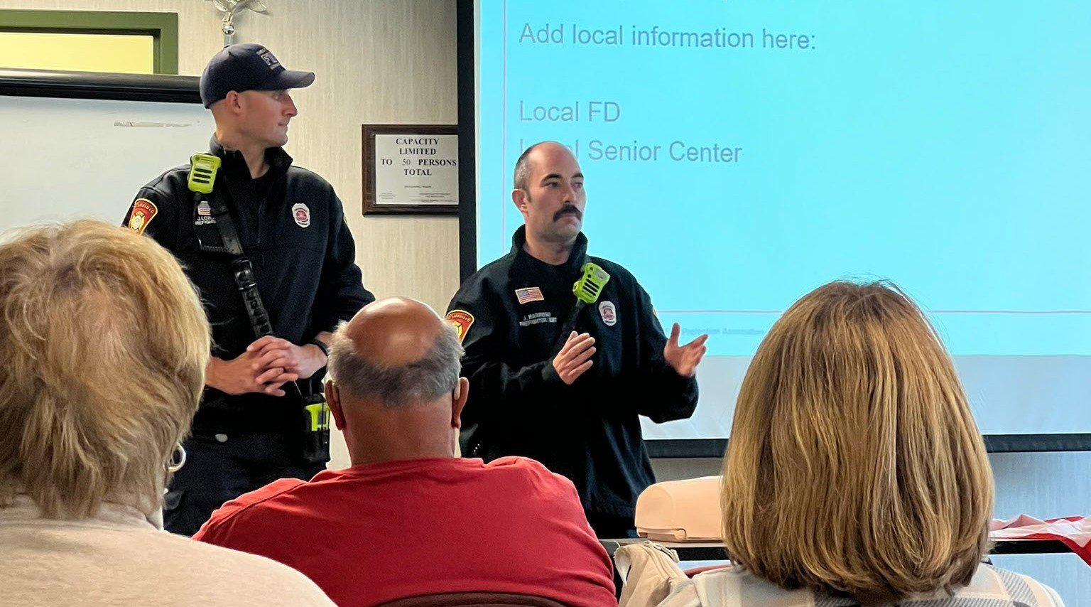 Chesterfield firefighters presenting to residents at a community meeting