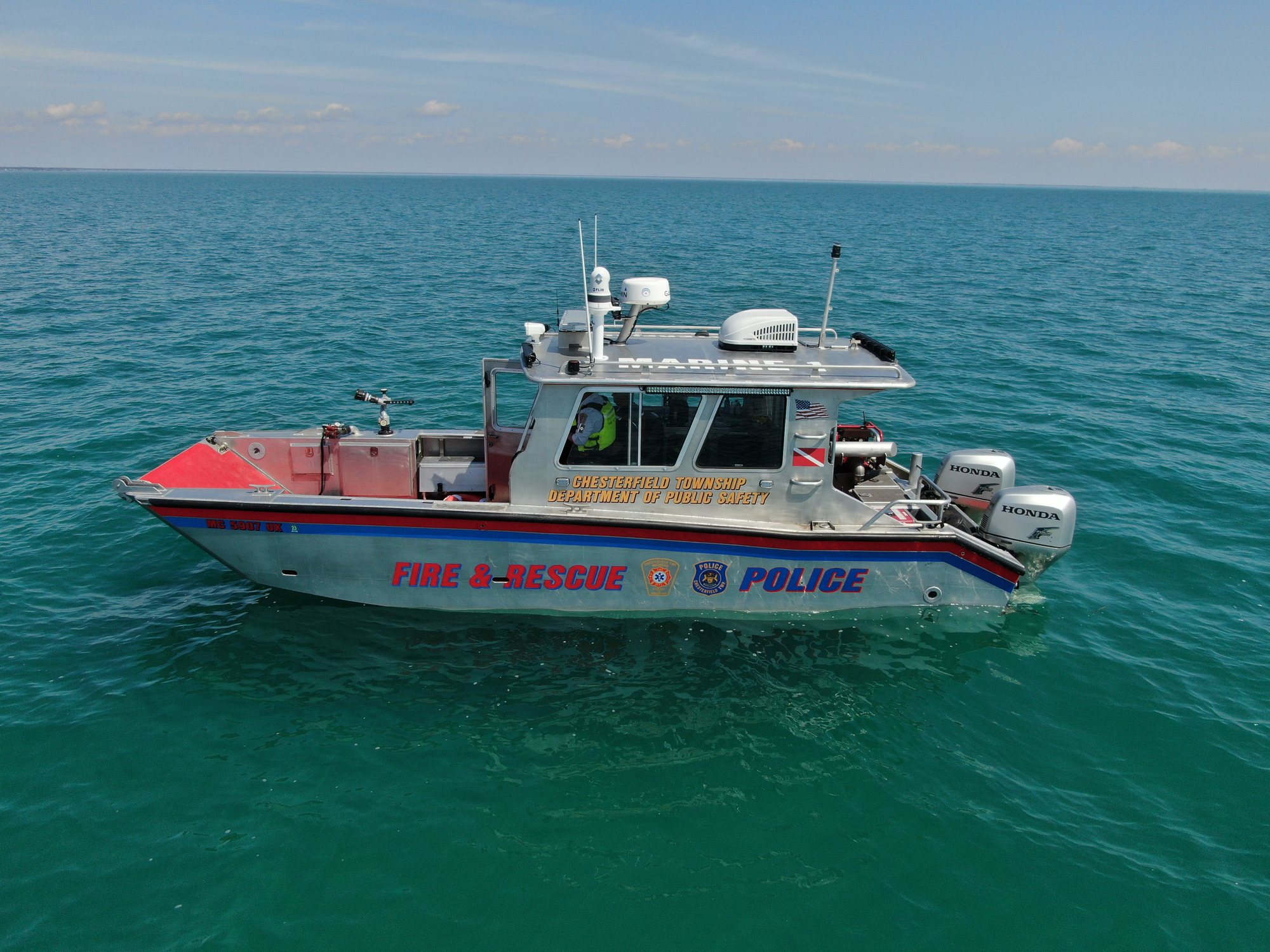 Marine 1, the Department of Public Safety's rescue boat, on Lake St. Clair