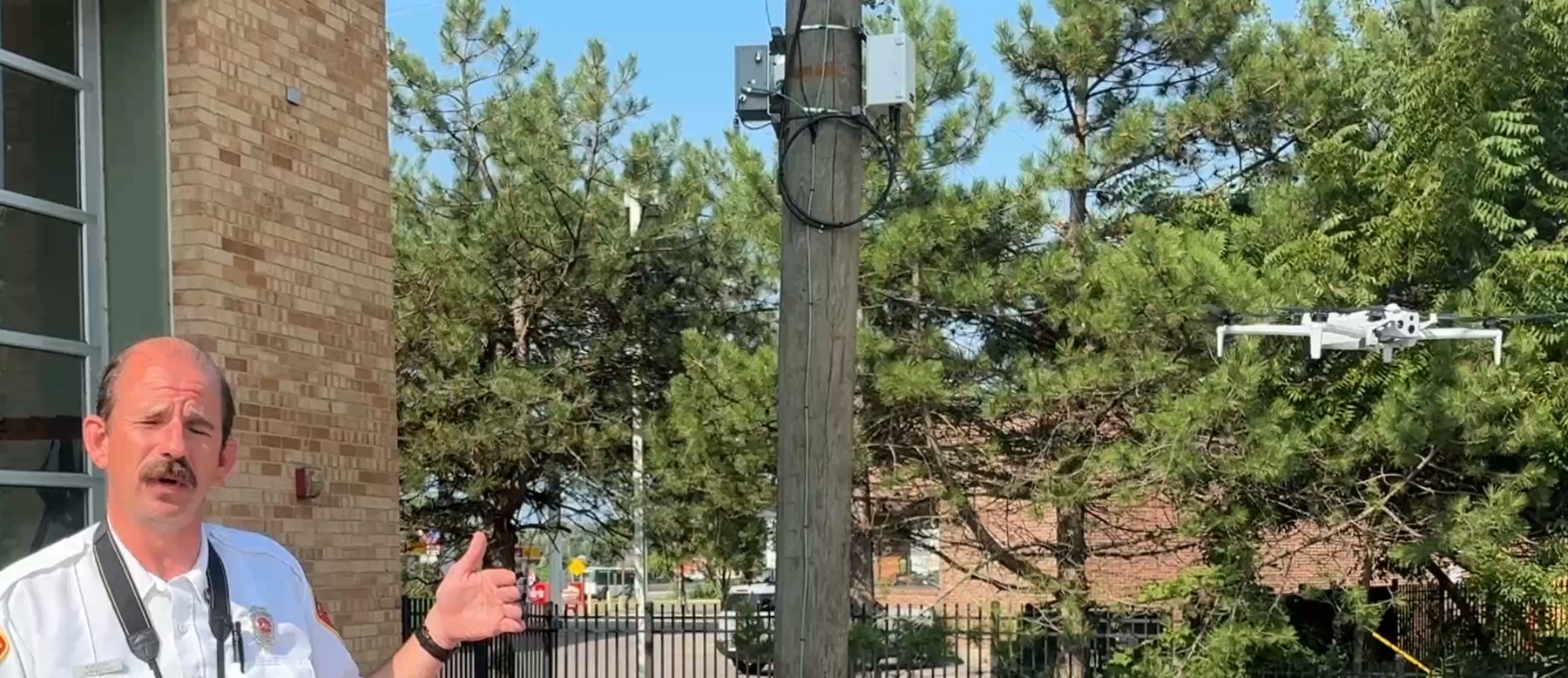 Inspector Richard Mucha with the department's Skydio X10 drone in flight