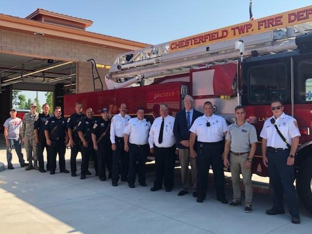 Firefighters and township officials at the dedication of Fire Station 1