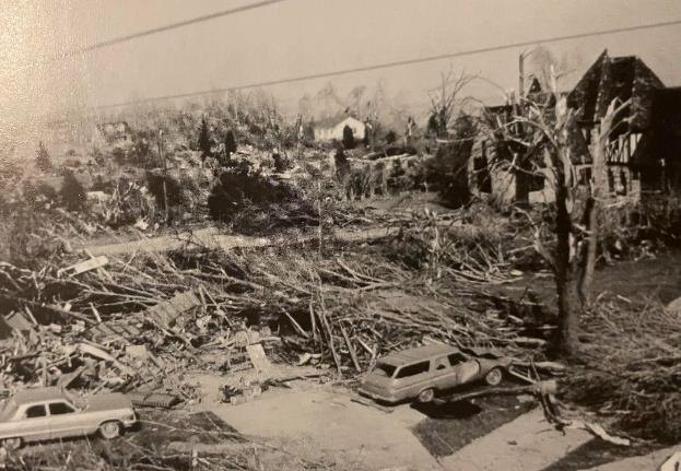 Homes destroyed by the 1964 tornado in Chesterfield Township